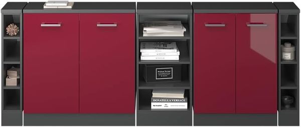 Küchenschrank für Dachschrägen R-Line Rot Hochglanz 210 cm 5er Set Schrankkorpuss 60 cm Tiefe Vicco Bild 5