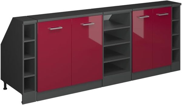 Küchenschrank für Dachschrägen R-Line Rot Hochglanz 210 cm 5er Set Schrankkorpuss 60 cm Tiefe Vicco