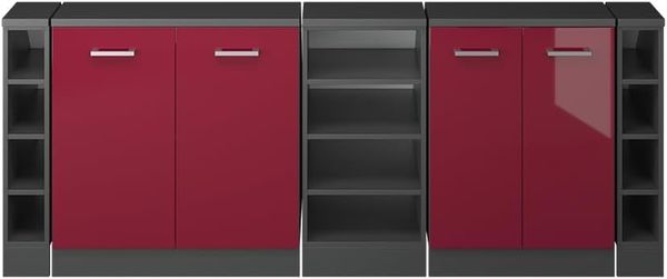 Küchenschrank für Dachschrägen R-Line Rot Hochglanz 210 cm 5er Set Schrankkorpuss 60 cm Tiefe Vicco Bild 4