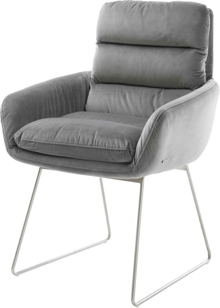 Esszimmerstuhl Abelia-Flex mit Armlehnen Samt Grau Kufengestell Edelstahl