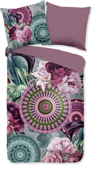 Traumschloss Satin Bettwäsche - Bandhura - Mandalas mit Blumen, mint, rosa 155x220 / 80x80