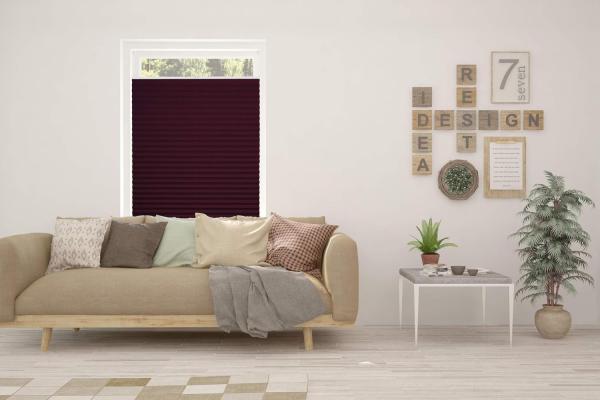 ondeco Plissee Klemmfix auf Maß für alle Fenster innen, ohne Bohren, Montage Klemmträger Sonnenschutz Sichtschutz Rollo Blickdicht - Weinrot - B): 51-60 cm, H): 101-150 cm Bild 9