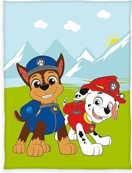 Kinderdecke 130x170cm Paw Patrol Chase Marshall in den Bergen hochwertig bedruckt, Herding, Bequeme Fleecedecke mit tollem Paw Patrol-Motiv