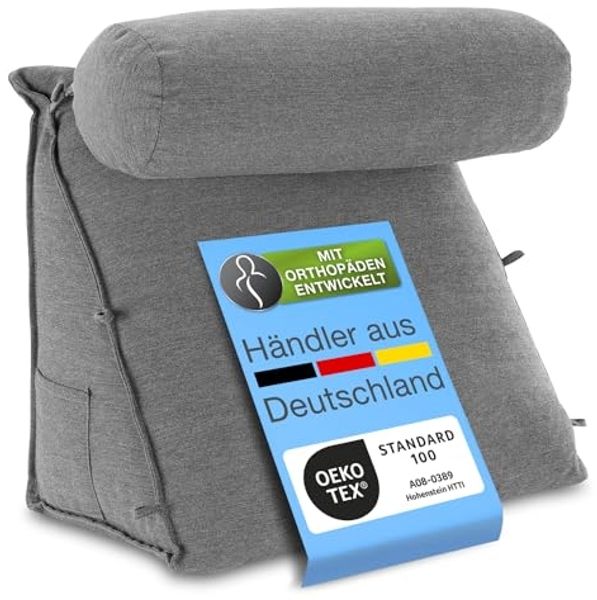 aktivshop Rückenkissen mit Nackenrolle für Bett & Sofa, 55x50x30cm, waschbarer Bezug