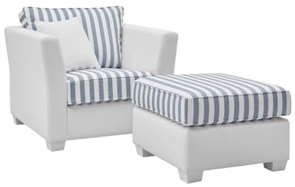 Sessel Set Hooge in creme und blau inkl. Hocker 95 cm