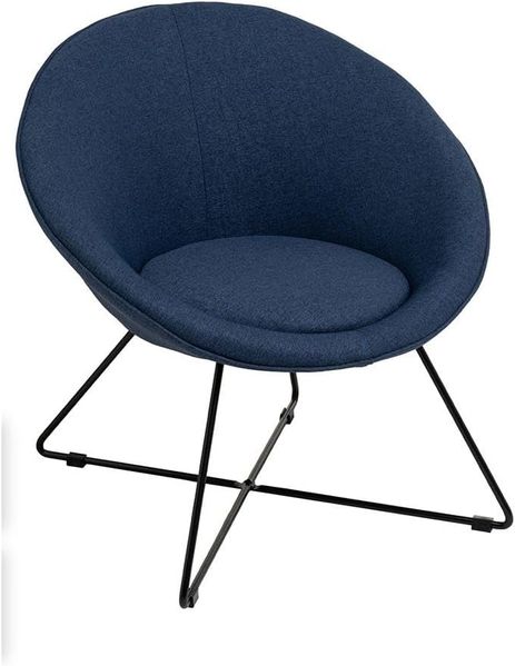 DRW Runder Sessel aus Stoff und Metall in Blau und Schwarz
