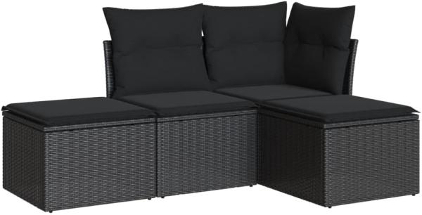 vidaXL 4-tlg. Garten-Sofagarnitur mit Kissen Schwarz Poly Rattan 3217475