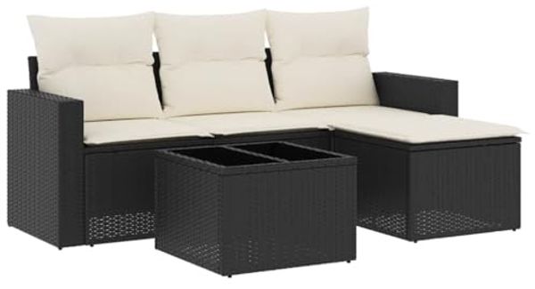 vidaXL 5-tlg. Garten-Sofagarnitur mit Kissen Schwarz Poly Rattan 3251213