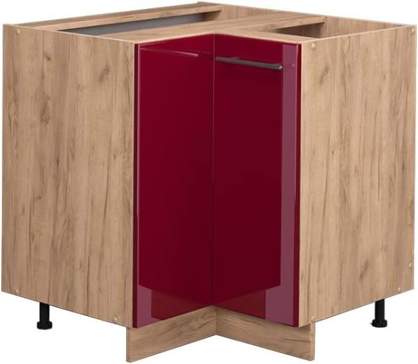 Vicco Küchenschrank Küchenmöbel Fame-Line modern Küche Einbauküche Küchenzeile Blende Unterschrank Hochschrank Hängeschrank Hochglanz (Eiche-Rot, Eckunterschrank 87 cm)