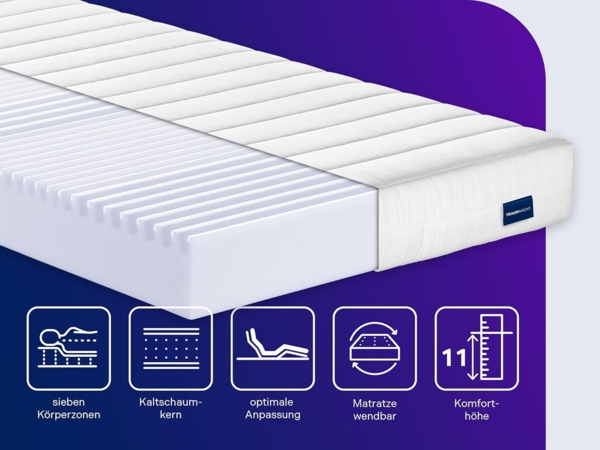 Traumnacht Easy Comfort 2 in 1 Duo - orthopädische 7- Zonen Komfortschaummatratze, Härtegrad 3 und 4, Öko-Tex Zertifiziert 80x200 cm, Höhe 11 cm, produziert nach deutschem Qualitätsstandard Bild 5