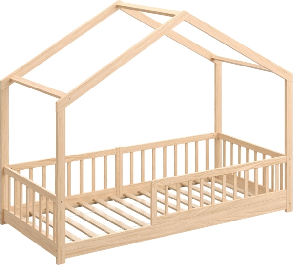 CADANI Kinderbett Malte Bodenbett Hausbett weiß (Rausfallschutz abnehmbar), Bodenbett Hausbett mit Roll-Lattenrost