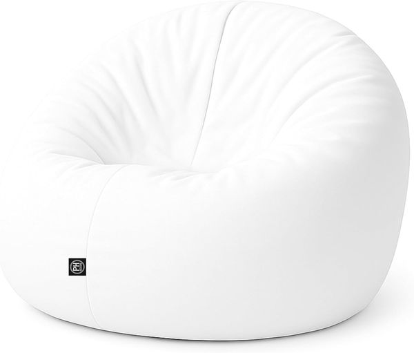 PATCH HOME 2-in-1 Sitzsack Sessel - Gaming Bean Bag mit Reißverschluss - Bereits befüllt, Ergonomisch & Robust für Kinder & Erwachsene - Indoor & Outdoor, Wetterfest (Weiß, 155cm)