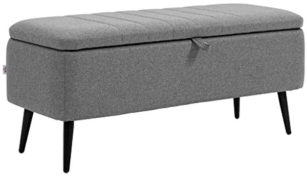 HOMCOM Sitzbank mit Stauraum Polsterbank mit Leinenoptik, Truhenbank mit Stahlbeinen Sitztruhe für Wohnzimmer Schlafzimmer Flur 102 x 40 x 44 cm Grau