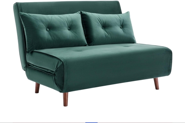 Vente-unique - Sofa 2-Sitzer mit Schlaffunktion - Samt - Tannengrün - URIBIA