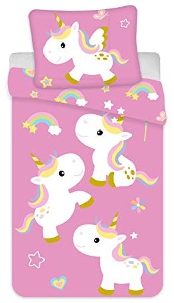 Baby Bettwäsche Einhorn-Motiv Bettbezug 100x135 cm + Kopfkissenbezug 40x60 cm - Kinderbettwäsche mit Einhorn-motiv