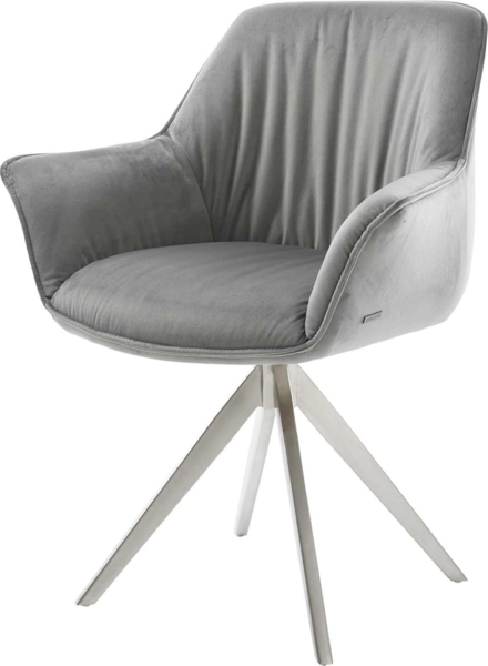 Esszimmerstuhl Keila-Flex mit Armlehnen Samt Grau Kreuzgestell kantig Edelstahl