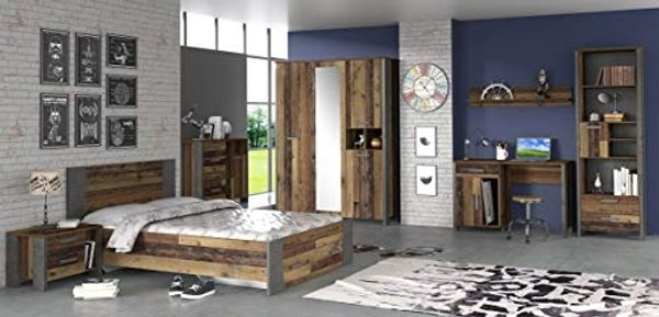 4-tlg. Jugendzimmer Clif in Dunkelgrau Old- Wood Vintage 140x200