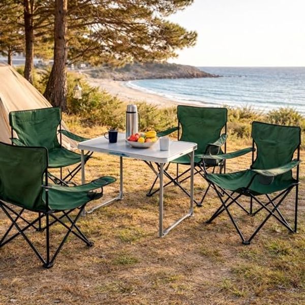 5-teiliges Campingmöbel Set Grün XL Tisch 80 x 60 x 68 cm + Campingstühle