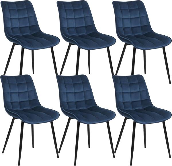 WOLTU 6 x Esszimmerstühle 6er Set Esszimmerstuhl Küchenstuhl Polsterstuhl Design Stuhl mit Rückenlehne, mit Sitzfläche aus Samt, Gestell aus Metall, Blau, BH142bl-6