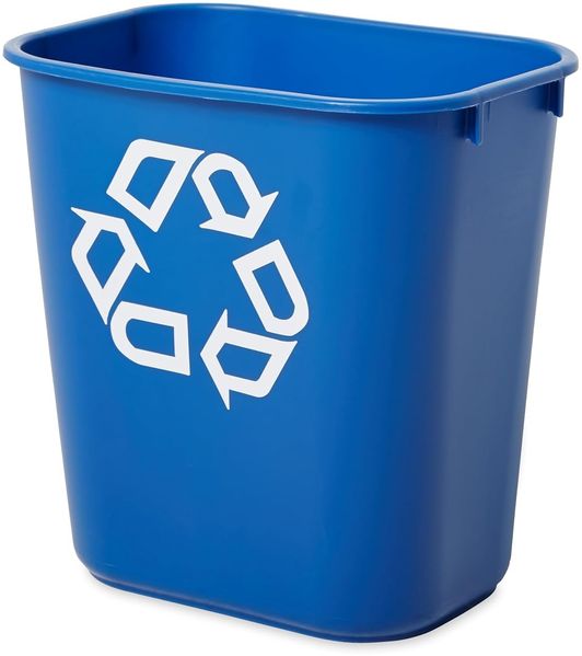 Rubbermaid Papierkorb, 12,9 Liter, rechteckig, PE, blau mit Recycling-Logo, Maße: (B)289 x (T)210 x (H)308 mm (FG295573BLUE / 2955-73-BLU)