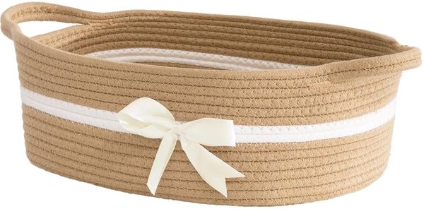 TIMEYARD Aufbewahrungskorb, Geschenkkorb Leer, Baumwolle Organizer Korb für Handtücher, Snacks, Hundespielzeug, Korb Geflochten, Deco Korb für Kinderzimmer, 33 x 25 x 12 cm, Khaki
