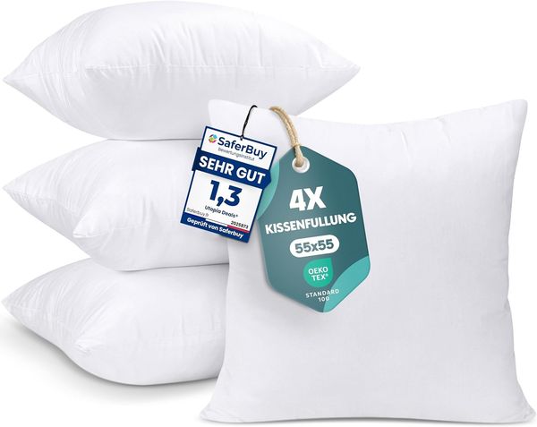 Utopia Bedding 4er Set Kissenfüllung 55x55 cm, Innenkissen Füllkissen Kopfkissen Sofakissen (Weiß)