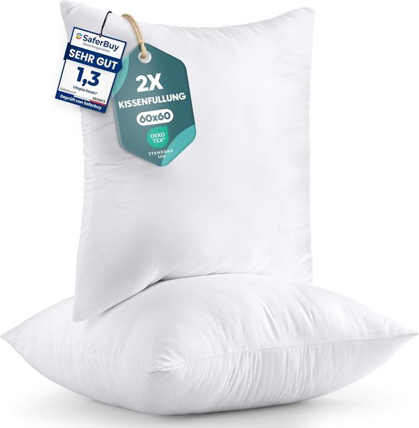 Utopia Bedding 2er Set Kissenfüllung 60x60 cm, Innenkissen Füllkissen Kopfkissen Sofakissen (Weiß)