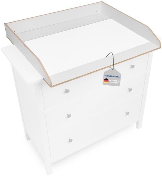 Jonka Wickelaufsatz für IKEA Hemnes Kommode 108 & 160 cm – Baby Wickeltisch-Aufsatz aus Naturholz, besonders sicher: DIN EN 12221 geprüft - Weiß