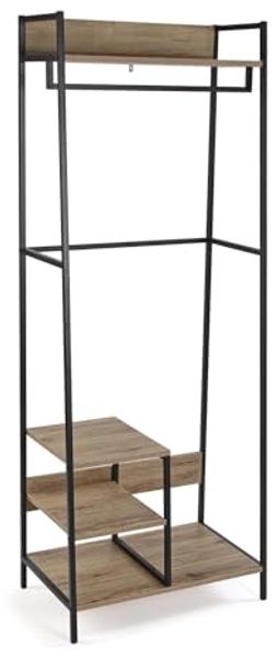 Versa Biarritz Regal Kleiderständer, Maße (H x B x T) 170 x 30 x 45, MDF-Holz und Metall, Farbe Braun und Schwarz.