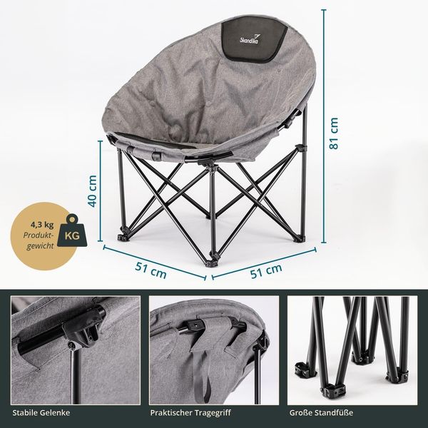 Skandika Campingstuhl Moonchair Kupari, Faltsessel, Gartenstuhl, Klappstuhl bis 150 kg, weich gepolstert, Tragetasche, Große Sitzfläche, bequem, Outdoor Bild 2