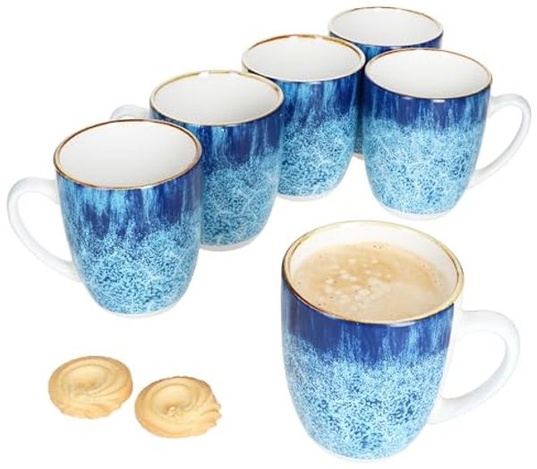 MamboCat Becher Marina 6er Set Kaffeebecher 320ml blaue Porzellan-Tasse 6 Personen, Porzellan