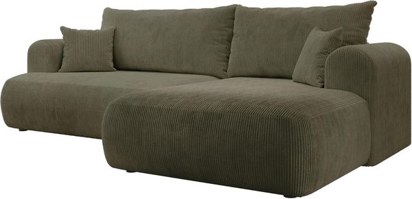 Selsey Ecksofa Rechts mit Schlaffunktion und Bettkasten 142x210 cm Olivgrün Bonellfederkern, Abnehmbare Kissen Modular 4er Couch Schlafsofa Kleines Sofa für Wohnzimmer/Schlafzimmer