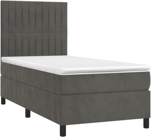 vidaXL Boxspringbett mit Matratze Dunkelgrau 80x200 cm Samt, Härtegrad: H2 [3143110]