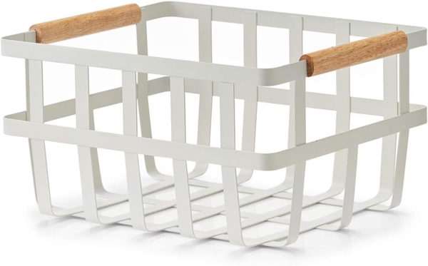 Zeller Aufbewahrungskorb, Metall/Bambus, weiß, 25 x 31,5 x 17 cm