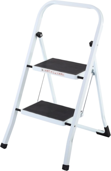 Raburg Klapptritt Step, Klapptritt-Leiter, 2 oder 3 Stufen, Weiß, TÜV/GS geprüft, Stahl, Lock-Klappsperre, rutschhemmende Oberfläche, Füße mit Solid-Grip