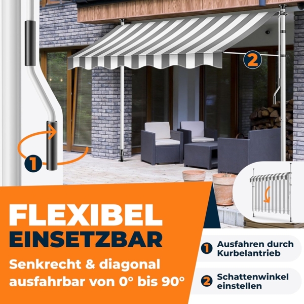 KESSER® Klemmmarkise mit Handkurbel Balkon, Balkonmarkise ohne Bohren, UV-beständig höhenverstellbar wasserabweisend, Sonnenschutz, Terrassenüberdachung, einfache Montage 300cm Bild 2