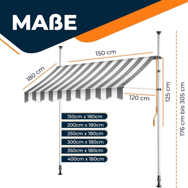 KESSER® Klemmmarkise mit Handkurbel Balkon, Balkonmarkise ohne Bohren, UV-beständig höhenverstellbar wasserabweisend, Sonnenschutz, Terrassenüberdachung, einfache Montage 300cm Bild 5