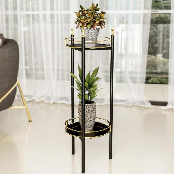 Blumenständer Oulainen 79x28x28cm Schwarz/Gold [en. casa]