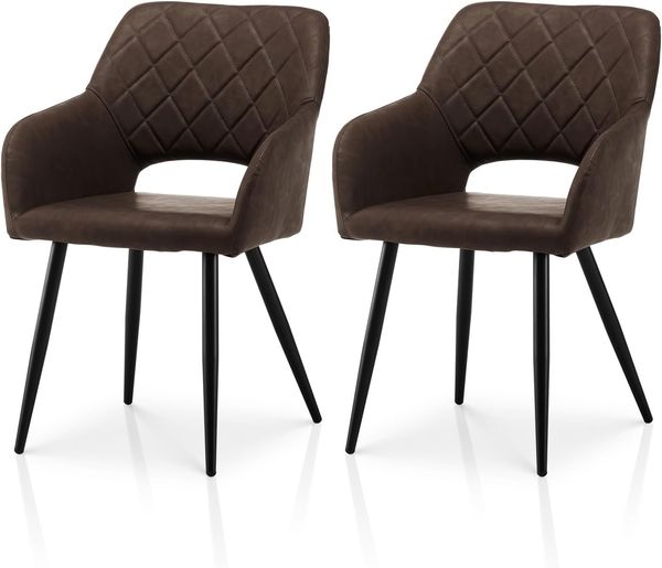 TUKAILAI Esszimmerstühle 2er Set aus Kunstleder, Küchenstuhl Polsterstuhl mit Offener Rückenlehne,Armlehnen,Gepolstertem Sitz, Metallbeinen, Stühle für Wohnzimmer,Esszimmer,Küche