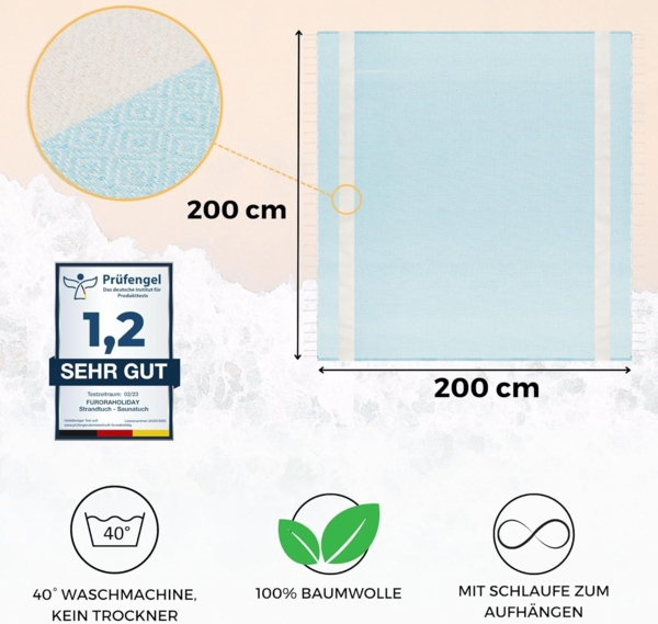 furora HOLIDAY Strandtuch XXL groß 200x200 cm Strand Tuch, aus Baumwolle, Stranddecke, Vielseitig, schöne Farben, hochwertige Verarbeitung Bild 3