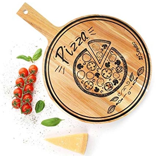 Pizzabrett mit Griff und Aufdruck ø30cm Holzbrett Vesperbrett Käsebrett Wurstplatte Pizzateller