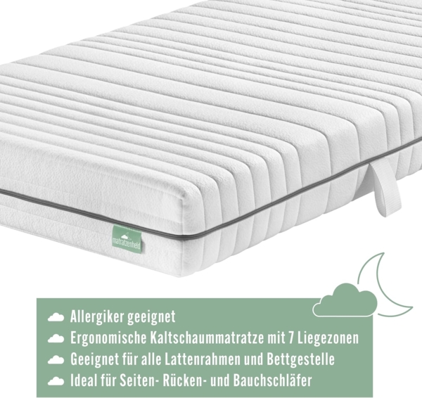 Matratzenheld Wellness Matratze | Made in Germany | Orthopädische 7-Zonen Kaltschaummatratze | produziert in Deutschland | Härtegrad 2 (H2) 0-80 kg | Öko-Tex Zertifiziert | Höhe 18cm | 180x200 cm Bild 3