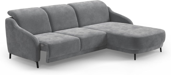 CAVADORE Ecksofa Blue/Moderne Eckcouch mit Longchair, Inkl. Kopfteilverstellung, Vorziehsitz motorisch, Klapptisch, USB-Anschluss und mattschwarzen Metallfüßen / 271 x 93 x 191 / Flachgewebe, Grau Bild 5