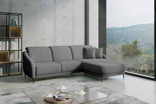 CAVADORE Ecksofa Blue/Moderne Eckcouch mit Longchair, Inkl. Kopfteilverstellung, Vorziehsitz motorisch, Klapptisch, USB-Anschluss und mattschwarzen Metallfüßen / 271 x 93 x 191 / Flachgewebe, Grau Bild 2