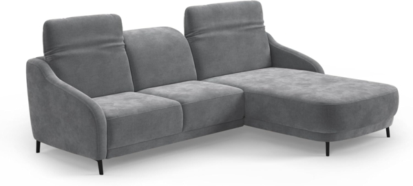 CAVADORE Ecksofa Blue/Moderne Eckcouch mit Longchair, Inkl. Kopfteilverstellung, Vorziehsitz motorisch, Klapptisch, USB-Anschluss und mattschwarzen Metallfüßen / 271 x 93 x 191 / Flachgewebe, Grau Bild 6