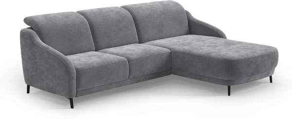 CAVADORE Ecksofa Blue/Moderne Eckcouch mit Longchair, Inkl. Kopfteilverstellung, Vorziehsitz motorisch, Klapptisch, USB-Anschluss und mattschwarzen Metallfüßen / 271 x 93 x 191 / Flachgewebe, Grau Bild 1