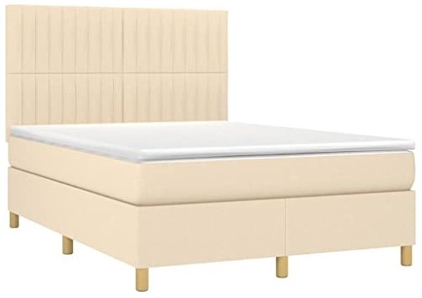 vidaXL Boxspringbett mit Matratze Creme 140x190 cm Stoff 3142494