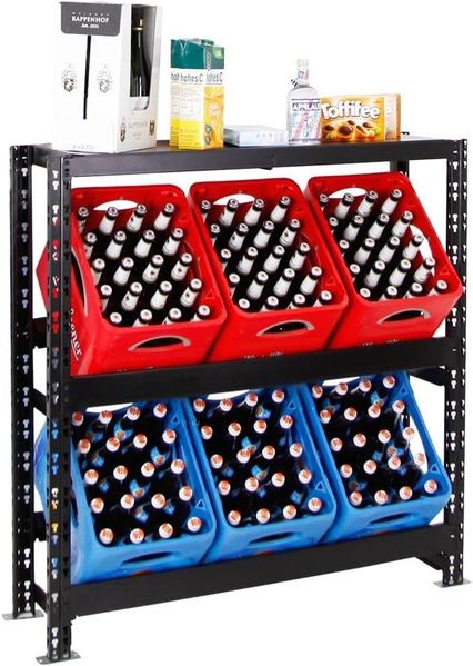 PROREGAL® Flaschenregal Getränkekistenregal TEGERNSEE XL 110x110x30cm 6 Kästen + Board Schwarz, Hochwertiges Getränkekistenregal für Küche Garage Abstellraum