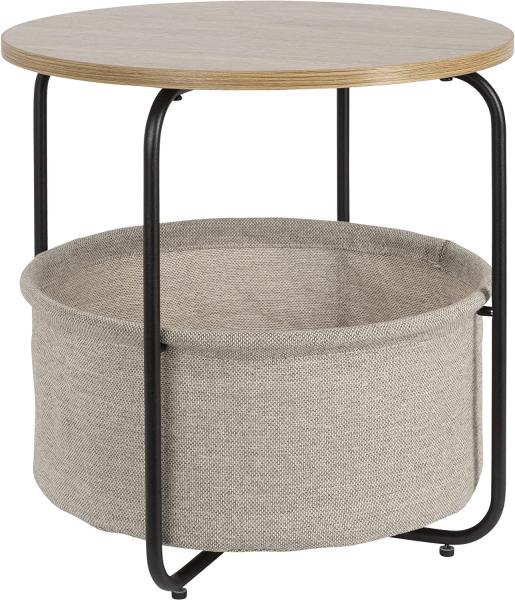 ONVAYA® Beistelltisch Charles | Couchtisch rund mit Korb | ideal als Sofatisch oder Nachttisch | modernes Design | Gestell aus Metall mit Holzplatte und Stoffkorb