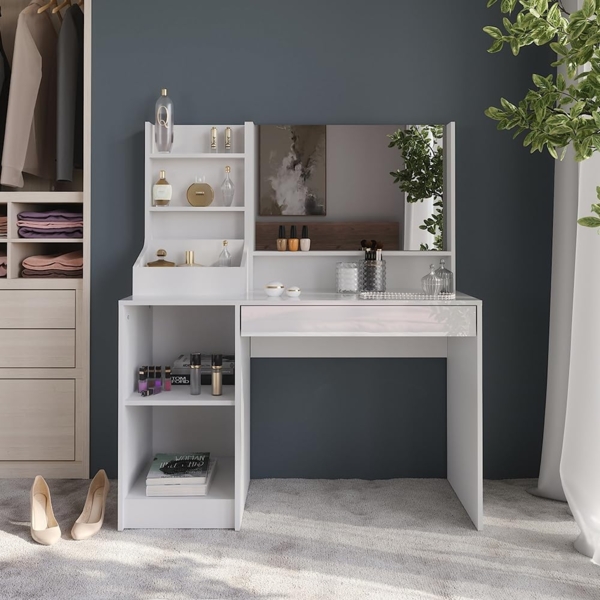 Schminktisch Sherry Weiß/Weiß Hochglanz 119.8 cm 3 Teile Vicco